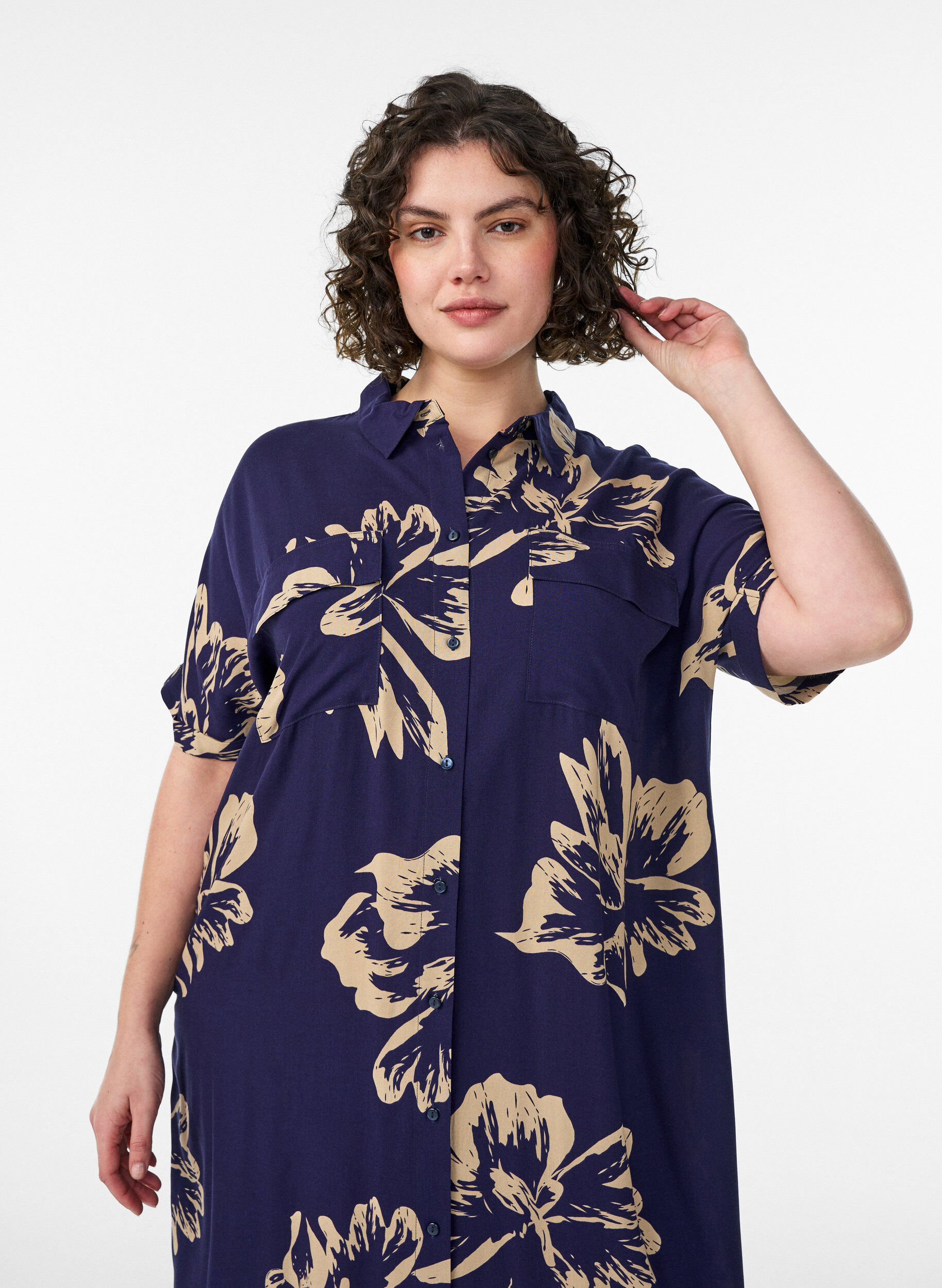 ZizzifashionLong shirt dress with short sleeves, Blue, Model image number 2