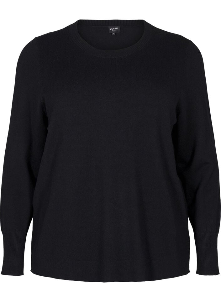 Knitted blouse with a round neck, Black, Packshot image number 0