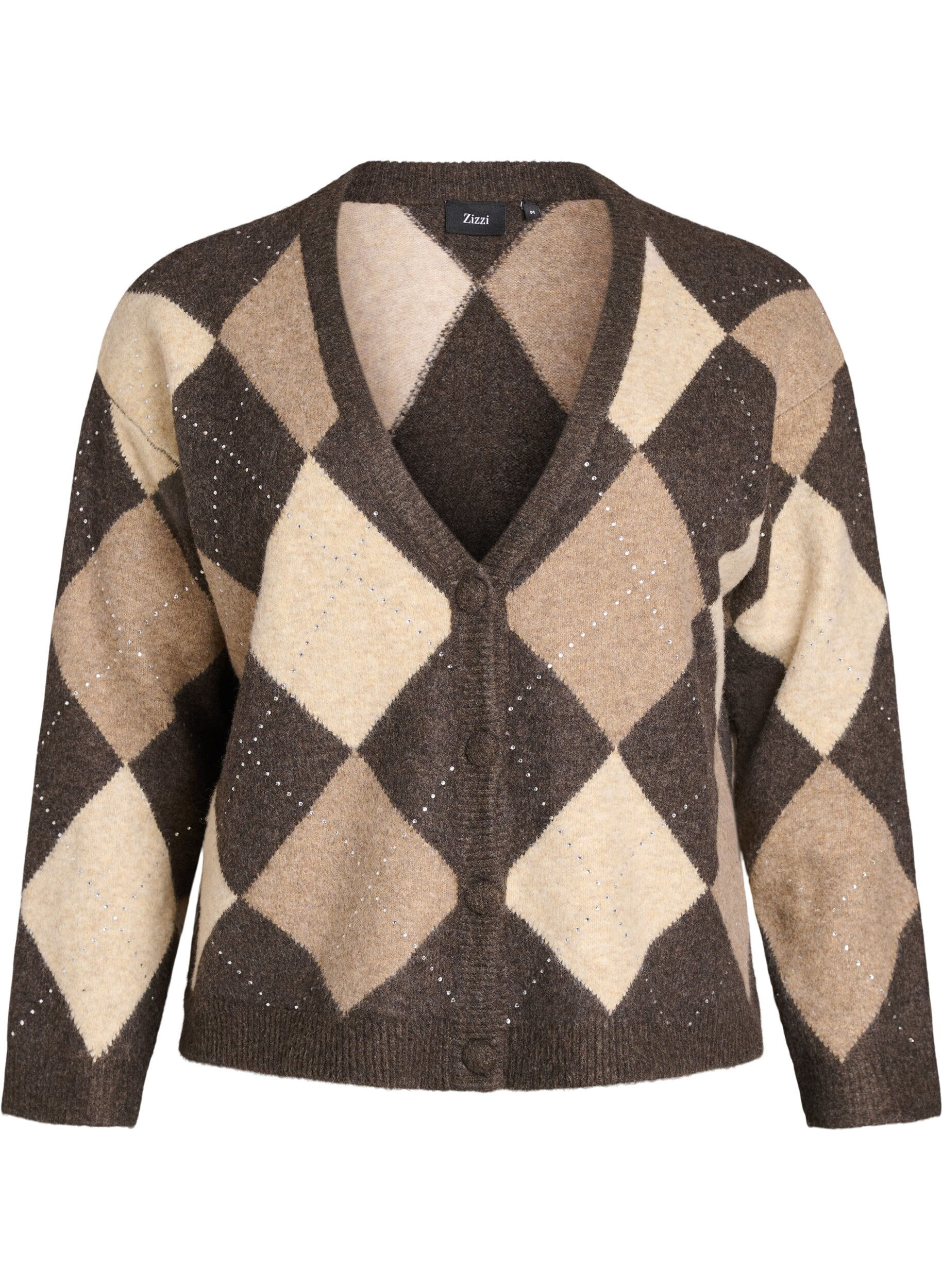 Argyle cardigan with rhinestones