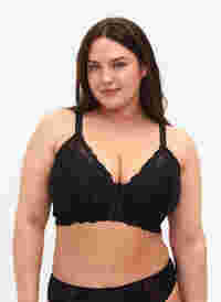 Lace bra with front closure, Black, Model