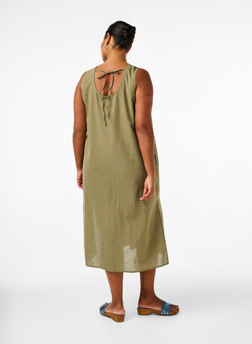 Sleeveless cotton blend dress with linen, Deep Lichen Green, Model image number 1