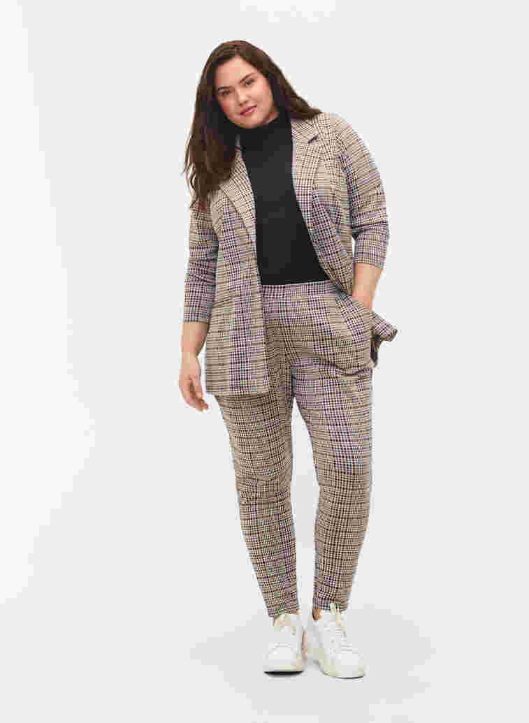Cropped Maddison trousers with checkered pattern, Brown Check, Model image number 0