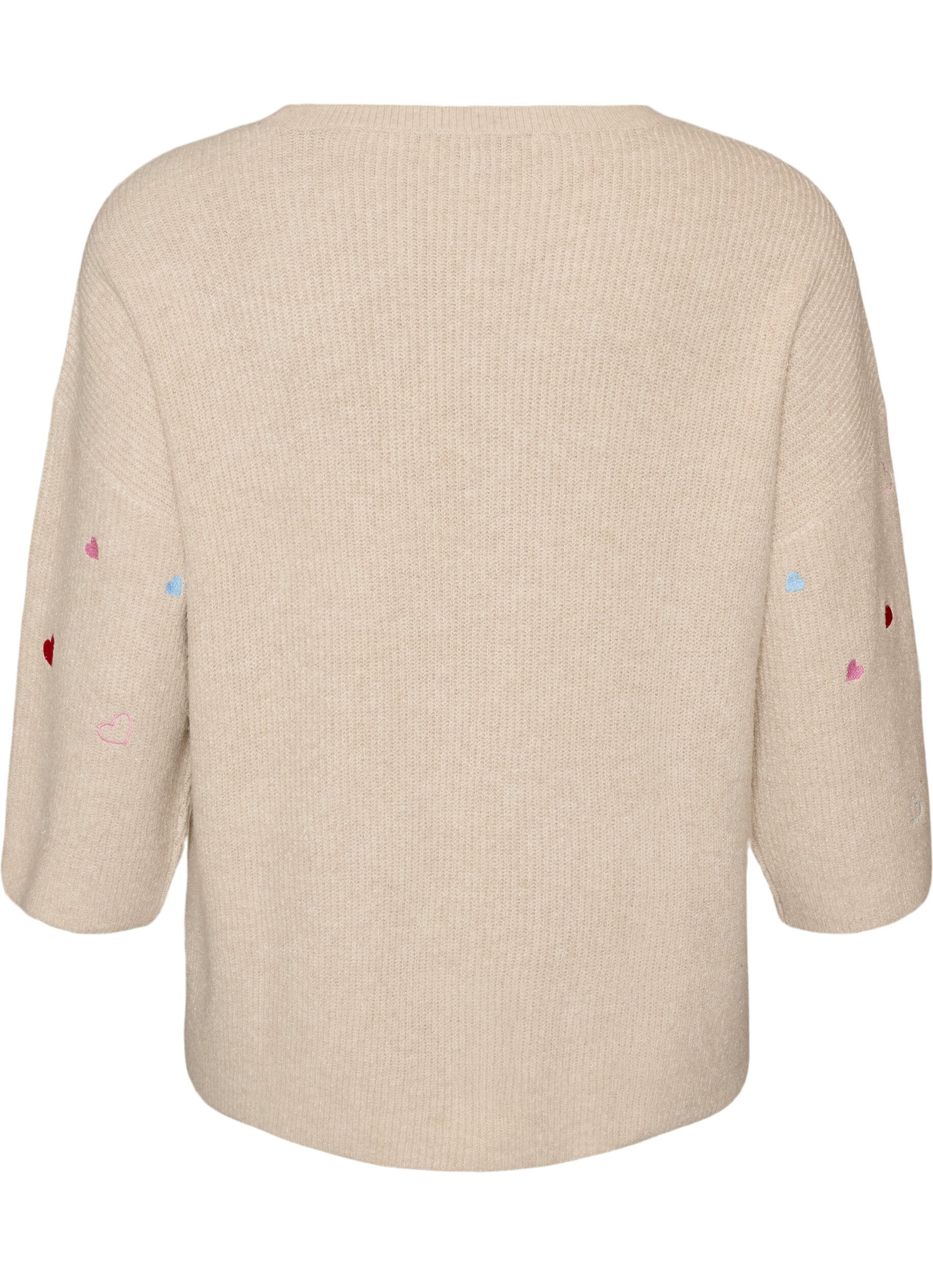 ZizzifashionKnitted blouse with hearts and 3/4 sleeves, Beige, Packshot image number 1