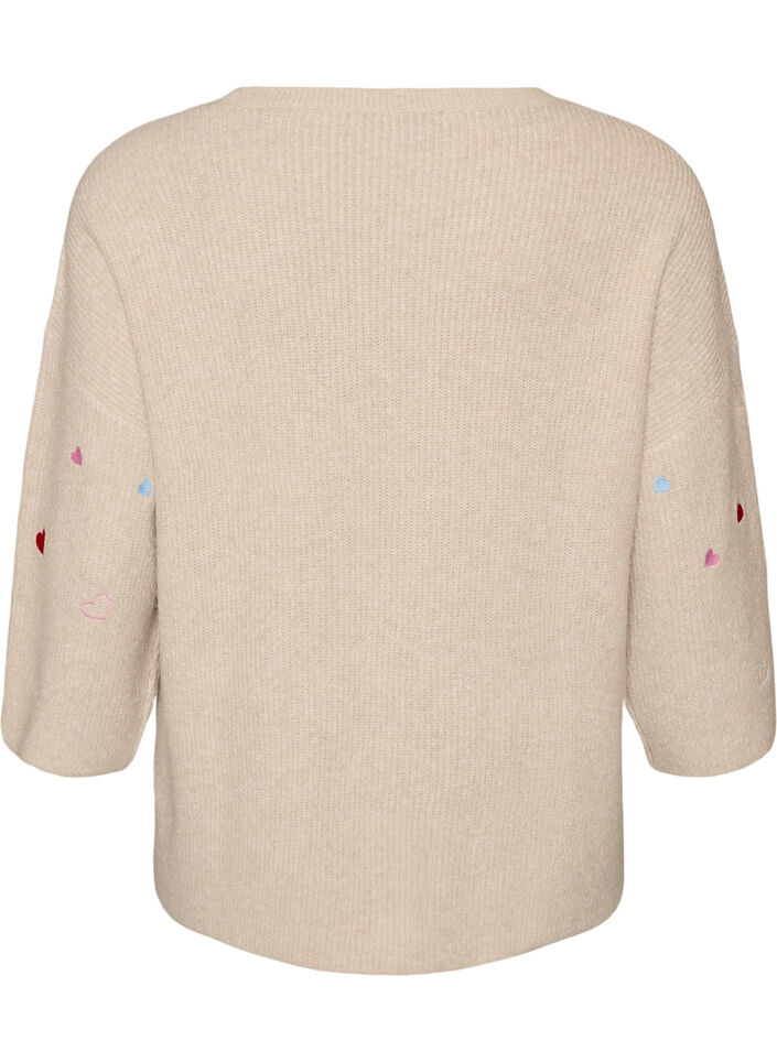 Knitted blouse with hearts and 3/4 sleeves, Beige, Packshot image number 1