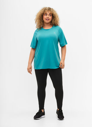 Short-sleeved training t-shirt with round neck, Green-Blue Slate, Model image number 2