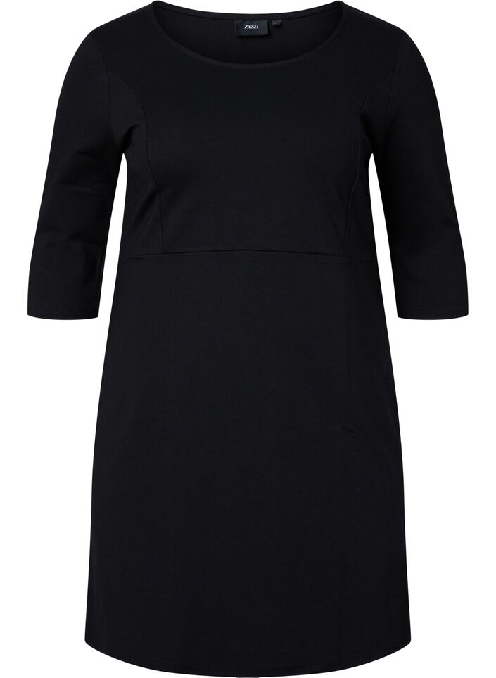 Monochrome dress with 3/4 sleeves and slit, Black, Packshot image number 0