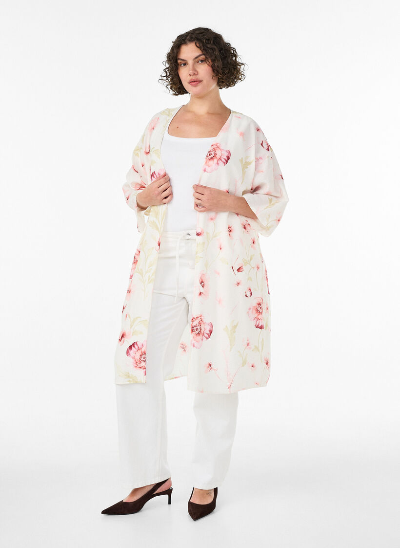 Viscose kimono with 3/4 sleeves, Red, Model image number 1