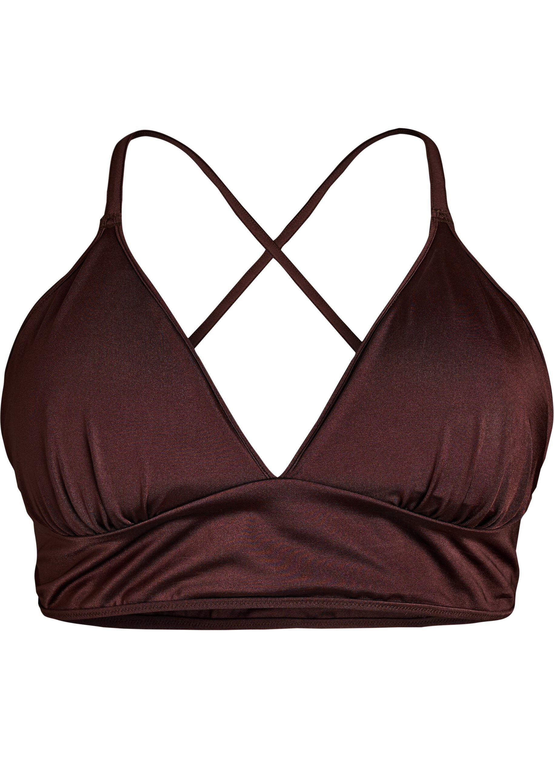 Reversible bikini top with V-neck and cross-back straps