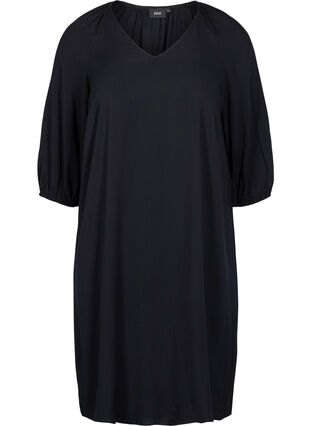 Viscose dress with v-neck, Black, Packshot image number 0