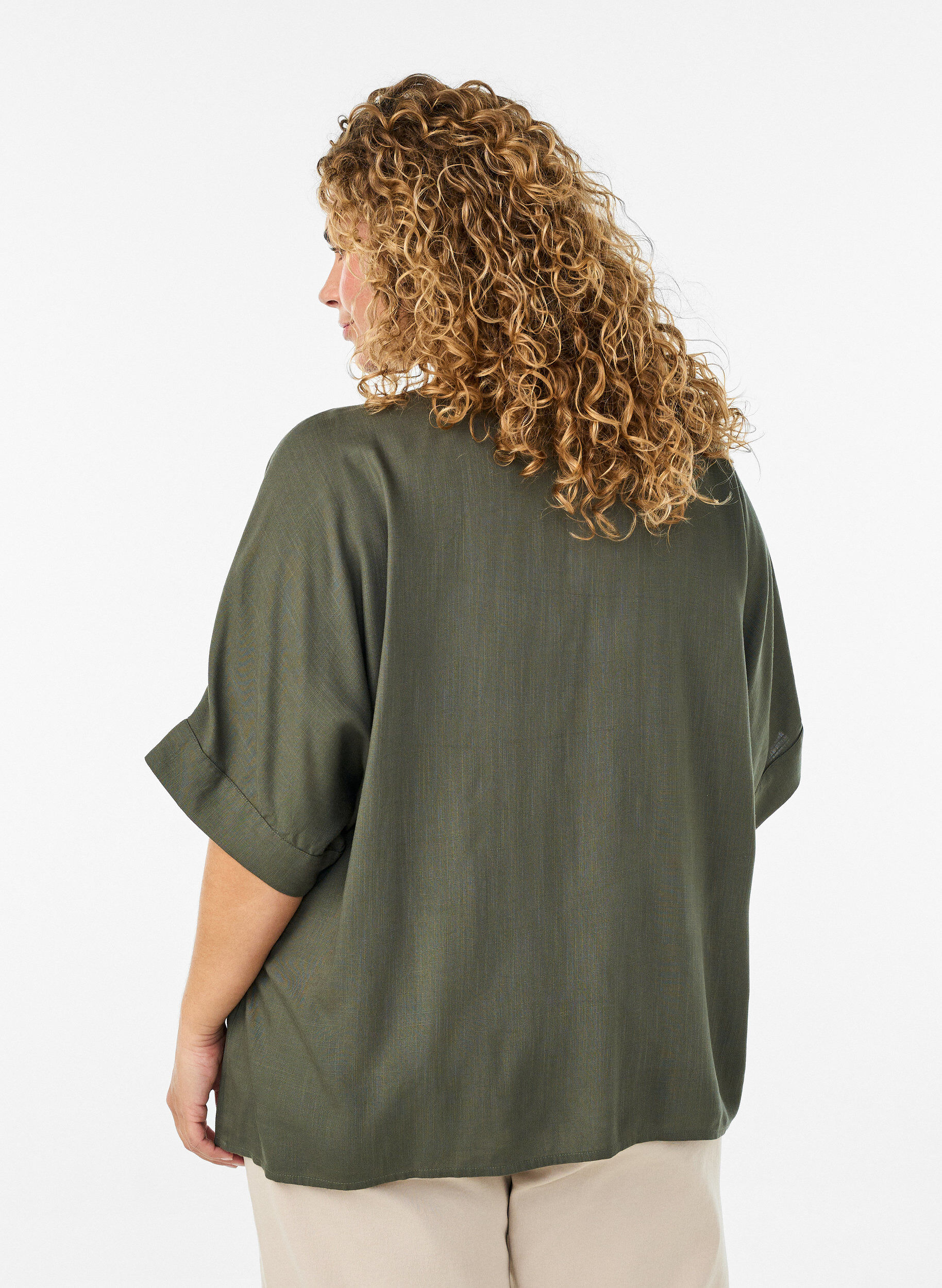 ZizzifashionViscose blouse with crochet trim and buttons, Green, Model image number 2