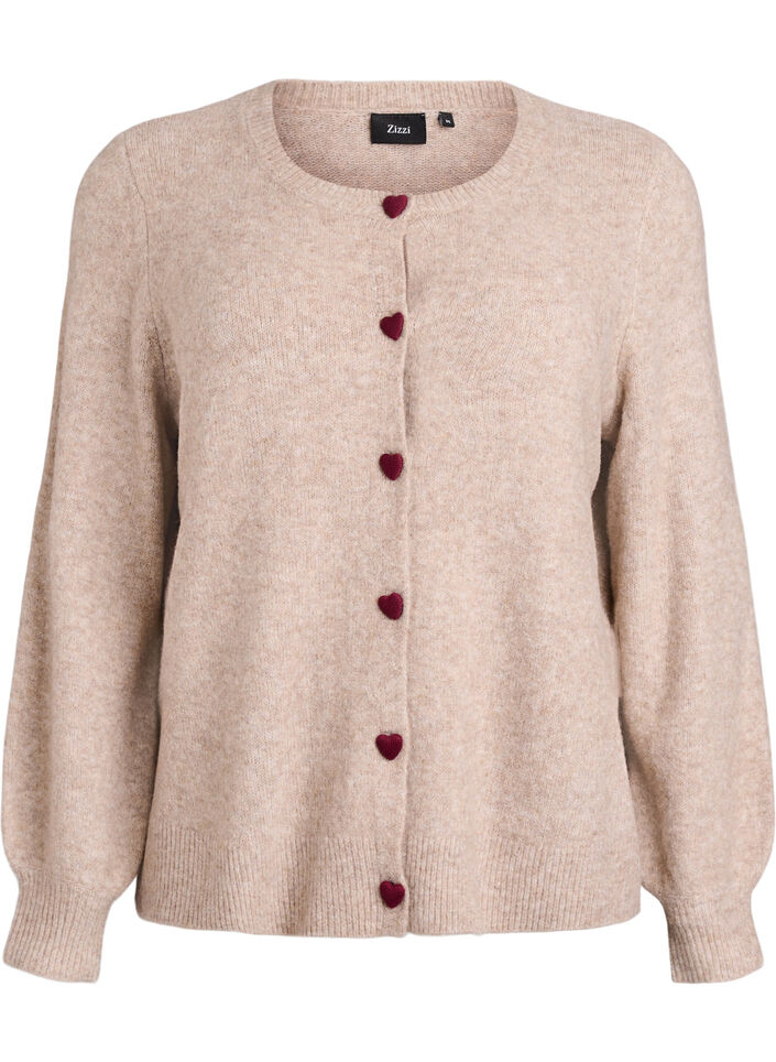 Cardigan with heart-shaped buttons, Beige, Packshot image number 0