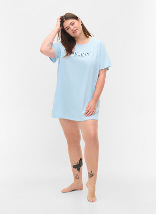 Oversized night t-shirt in organic cotton, Cashmere Blue DREAMS, Model image number 3