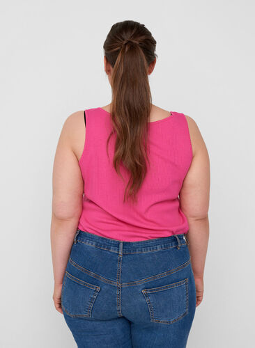 Top with a round neck in ribbed fabric, Fuchsia Purple, Model image number 1