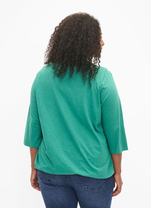 Cotton blouse with 3/4 sleeves, Pine Green, Model image number 1