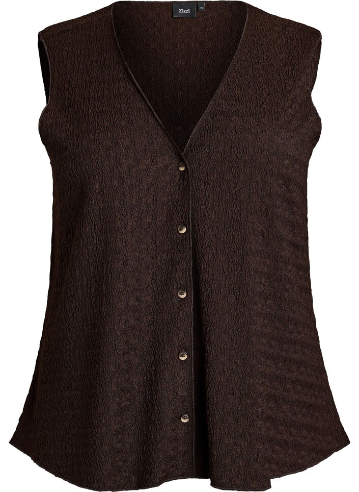 Sleeveless top with a wavy texture and button fastening, Brown, Packshot image number 0