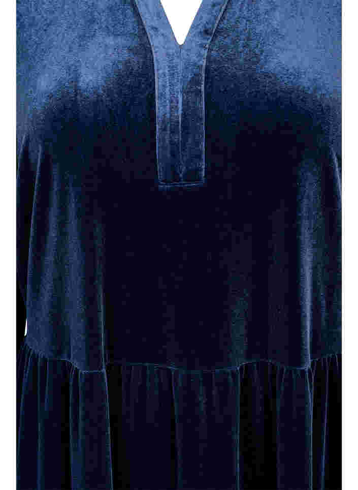 Velvet dress with ruffle collar and 3/4 sleeves, Navy Blazer, Packshot image number 2