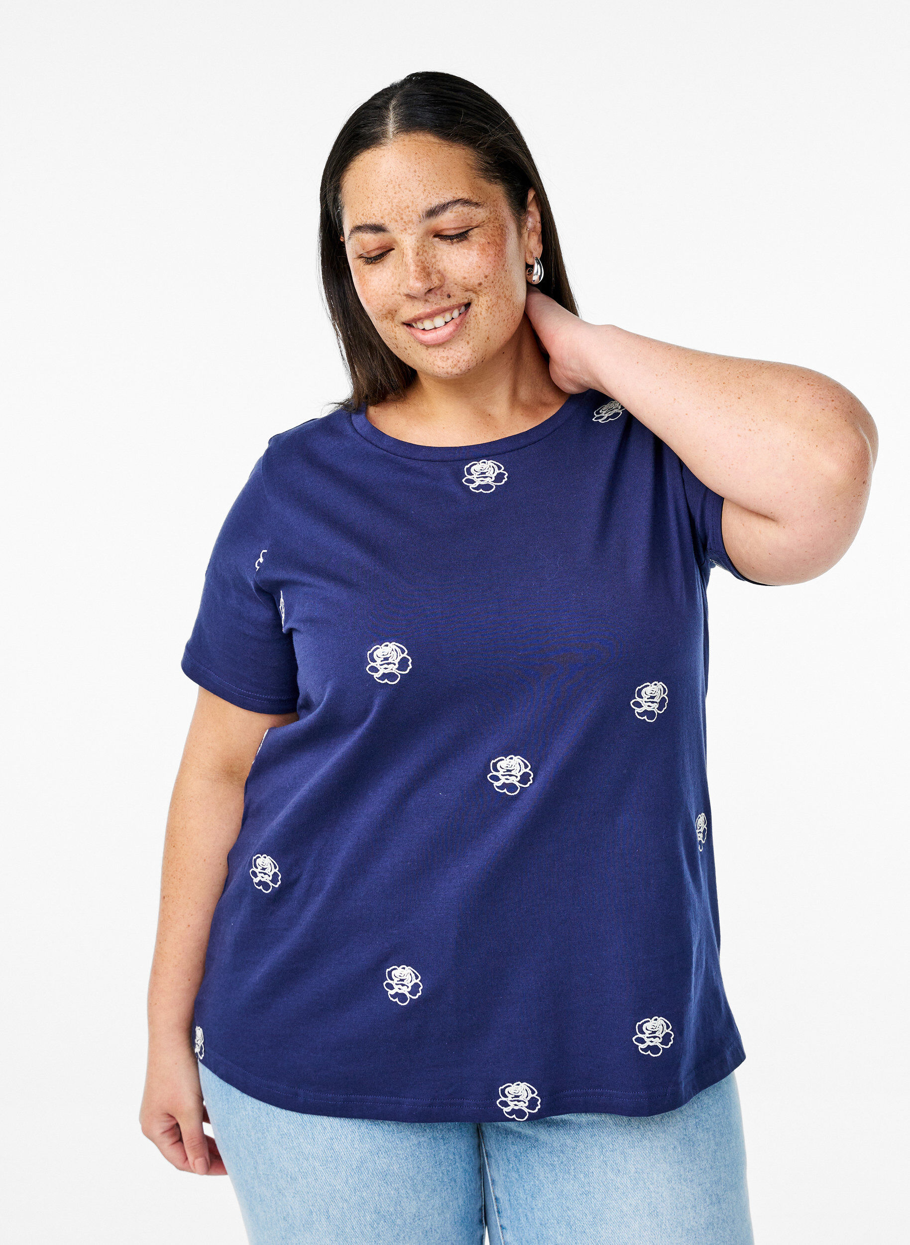 Zizzifashion T-shirt in organic cotton with embroidered motifs, Blue, Model image number 0