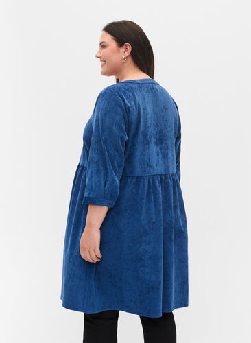 Velvet dress with 3/4-length sleeves and buttons, Estate Blue, Model image number 1