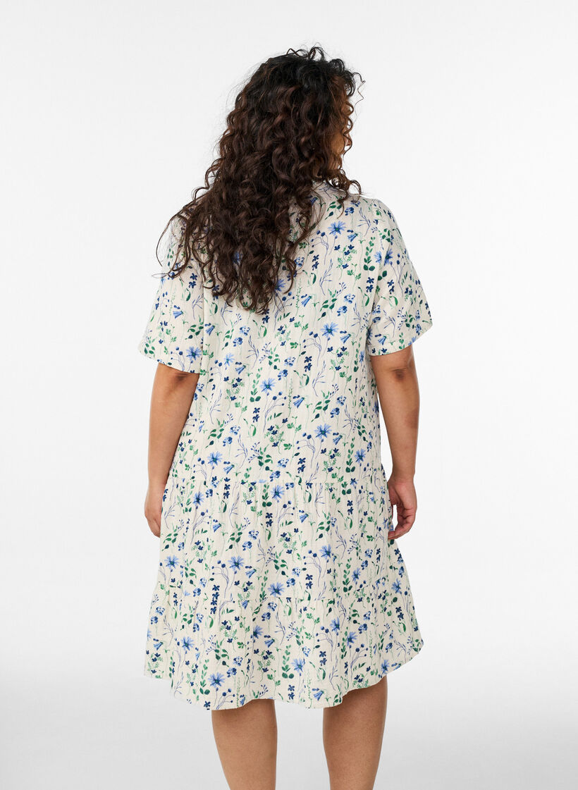 Short A-line dress in cotton muslin, Beige, Model image number 2