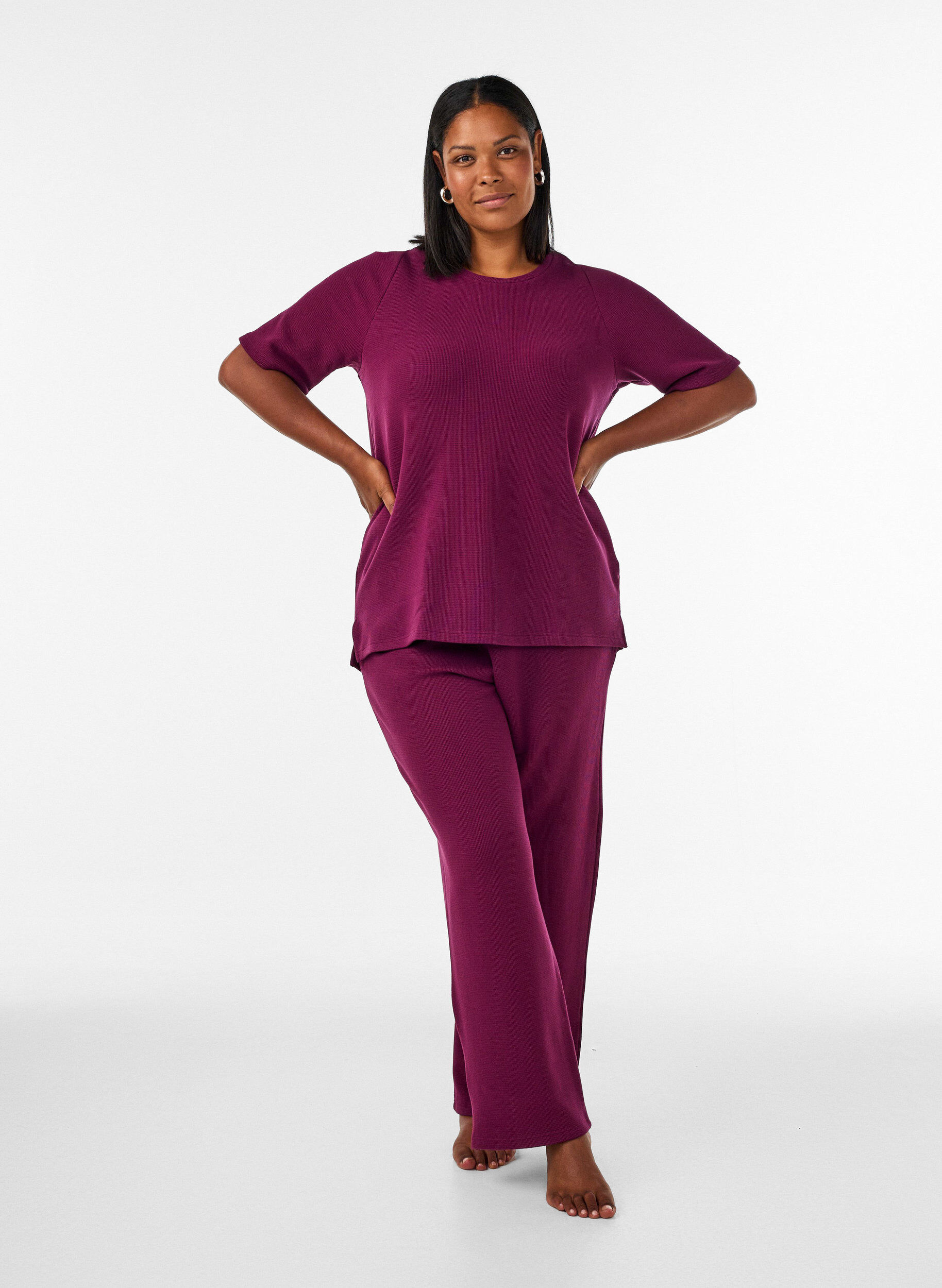 ZizzifashionLoose trousers with texture and a high waist, Red, Model image number 0
