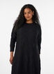 Midi dress with a wavy texture and long sleeves, Black, Model image number 2