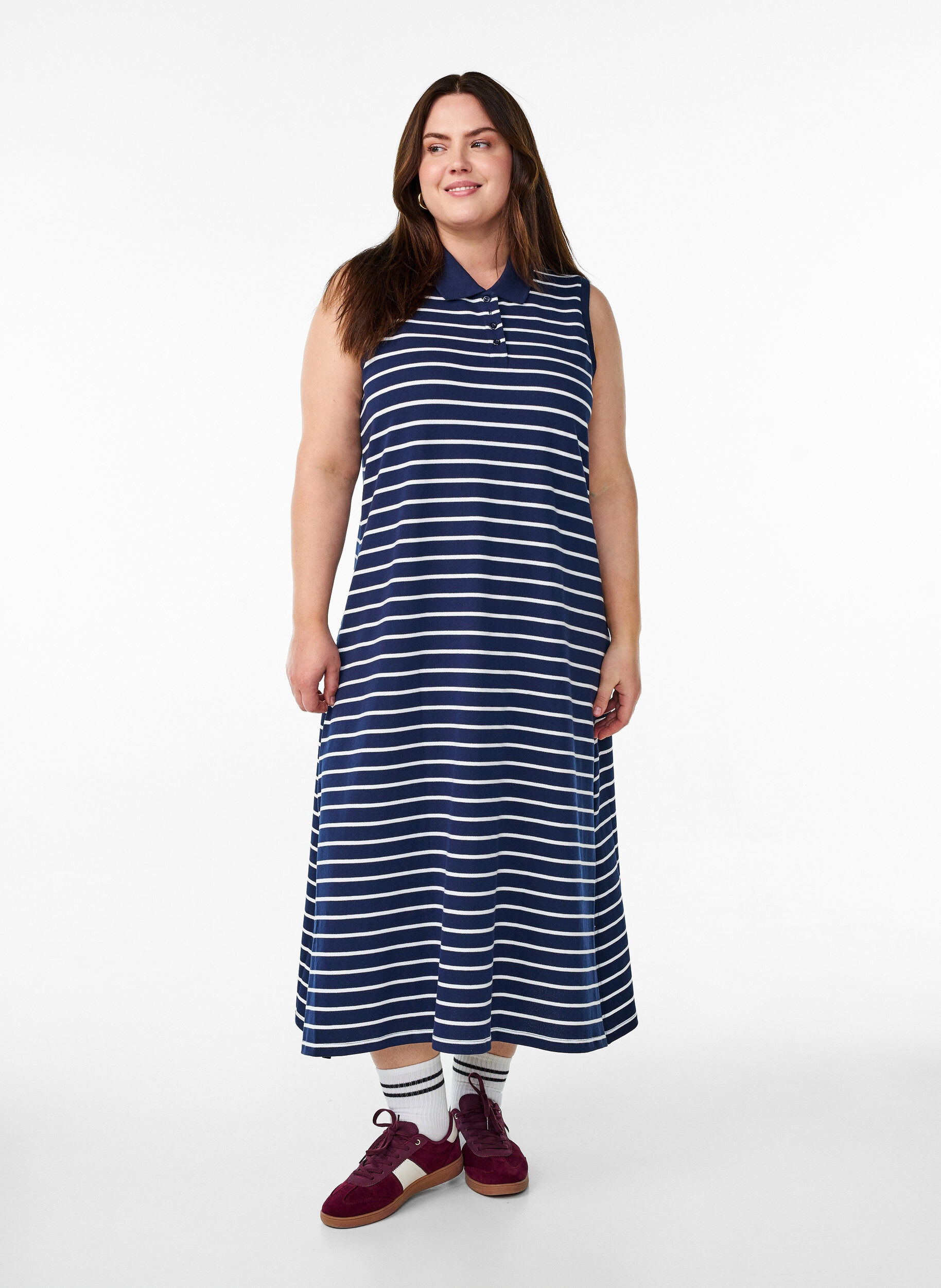 Sleeveless polo dress in midi length, Blue, Model