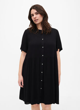 A-line viscose dress with short sleeves, Black, Model image number 0