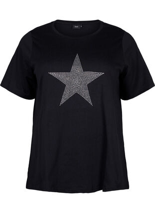 T-shirt in organic cotton with studs, Black Star , Packshot image number 0