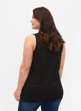 Cotton top with lace trim, Black, Model image number 1
