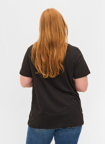 Short sleeve t-shirt with v-neckline, Black, Model image number 1