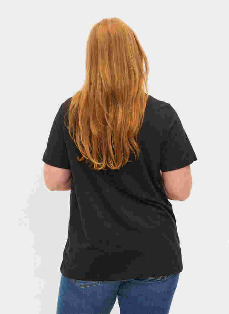 Short sleeve t-shirt with v-neckline, Black, Model image number 1