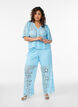 High-waisted lace trousers with straight legs, Blue, Model image number 0