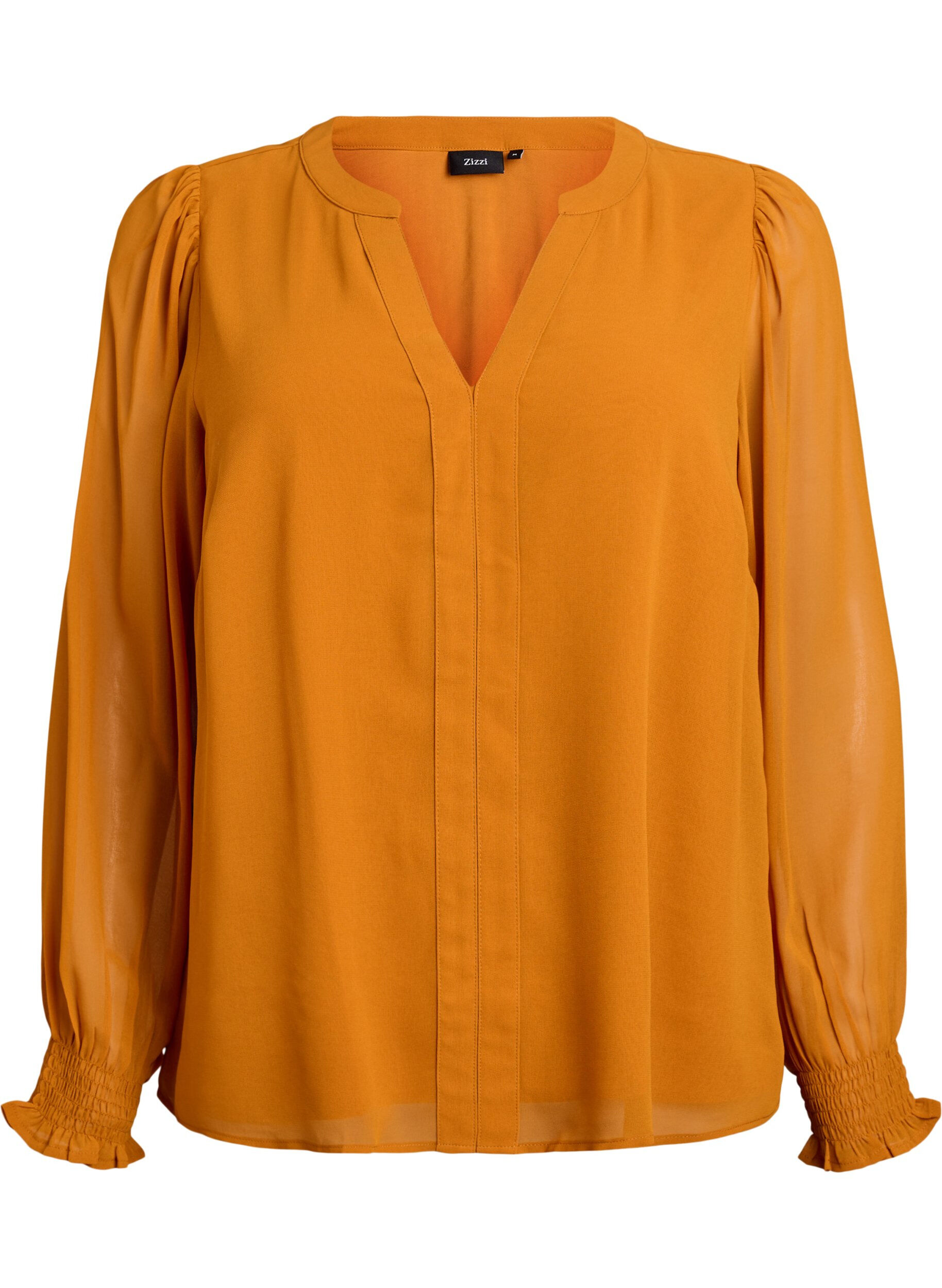 Zizzifashion Blouse with sheer sleeves and smocking, Orange, Packshot image number 0
