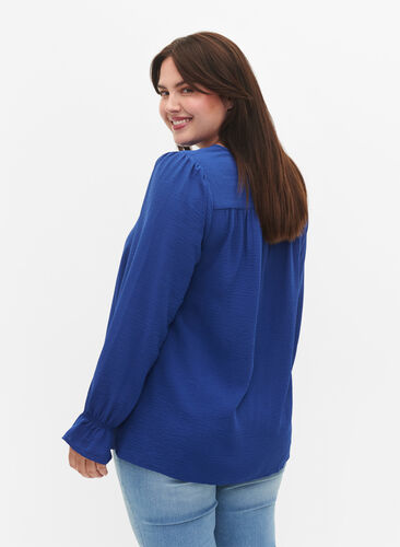 V-neck blouse with long sleeves, Mazarine Blue, Model image number 1