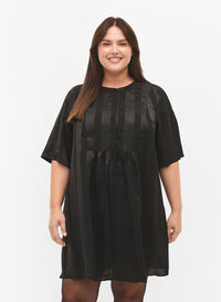 A-line dress with stripes and 1/2 sleeves, Black, Model