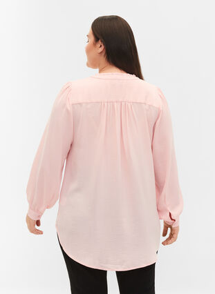 Long-sleeved blouse with v-neck, Strawberry Cream, Model image number 1