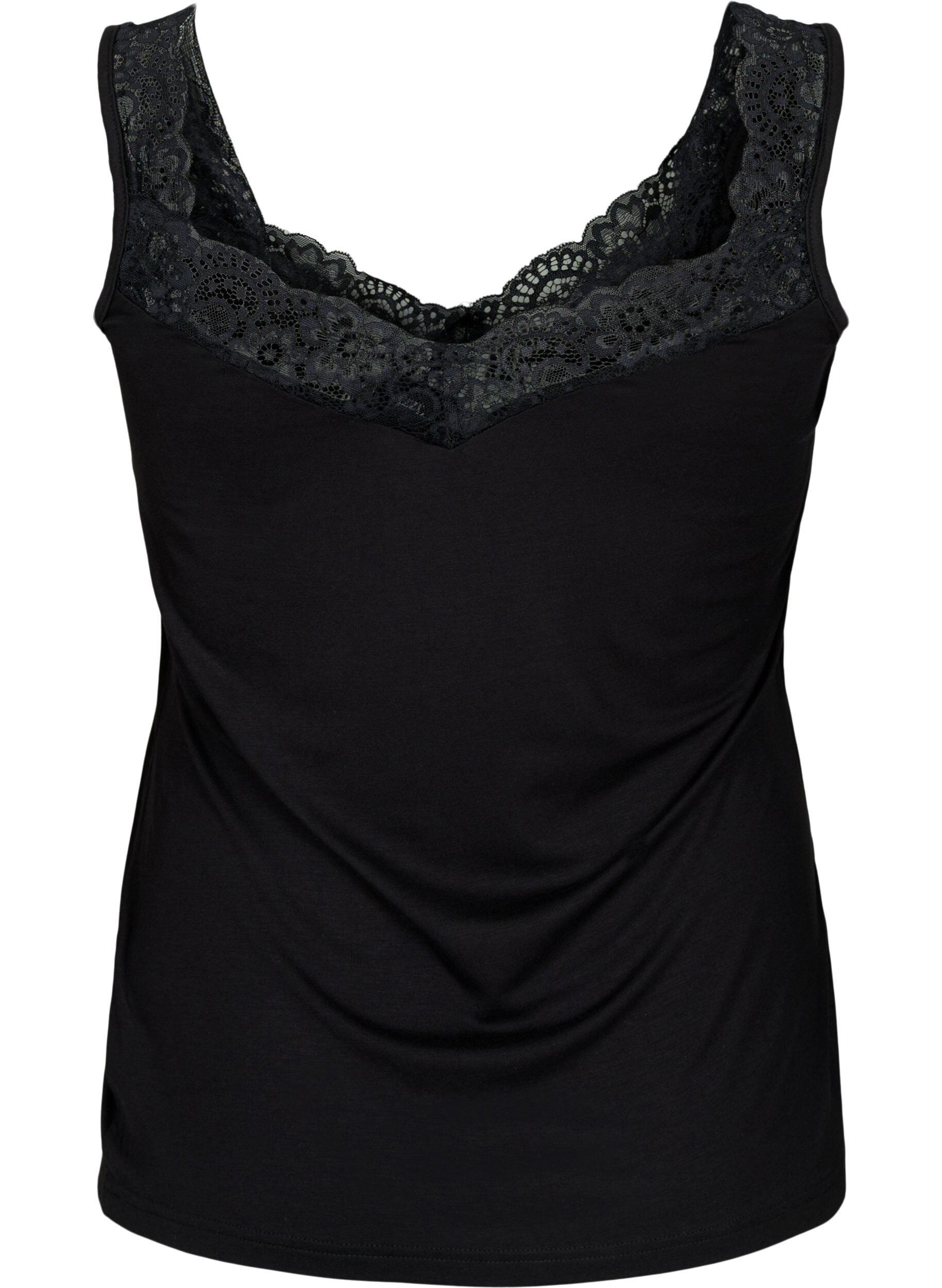 Zizzifashion Viscose top with lace edge, Black, Packshot image number 1