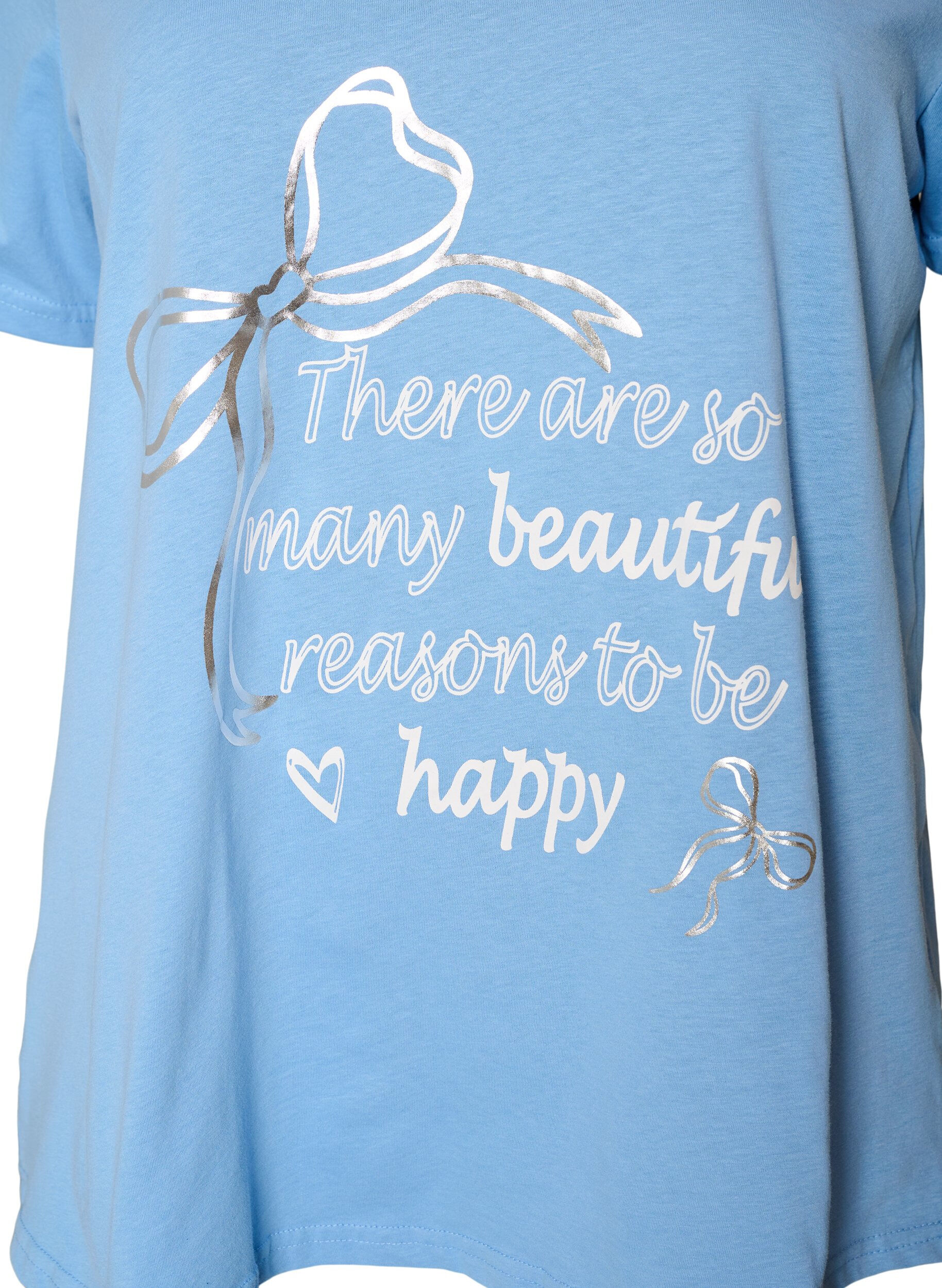 ZizzifashionCotton T-shirt with V-neck and front print, Light Blue, Packshot image number 2