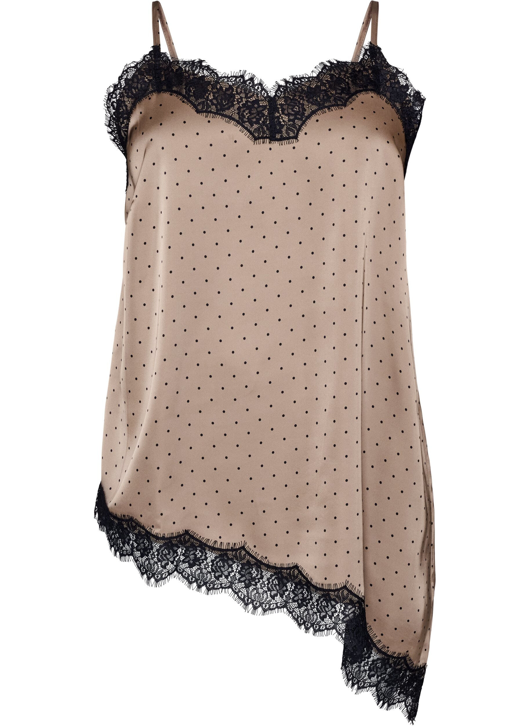 Strappy top with lace and an asymmetrical hem