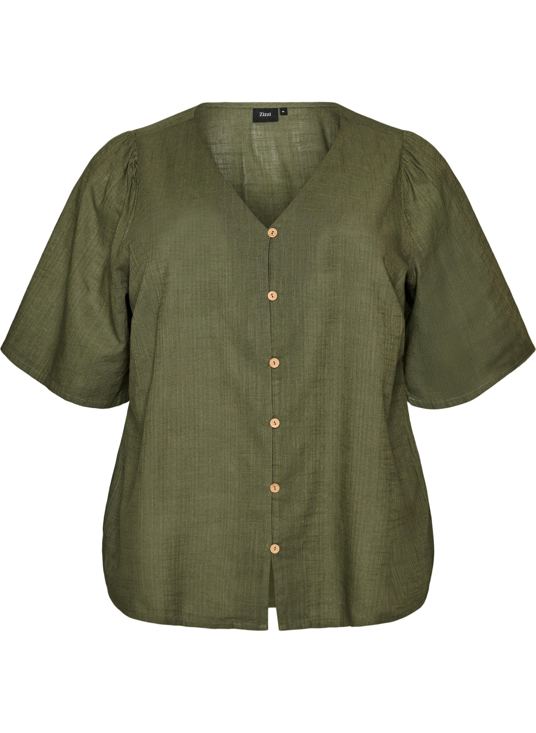 ZizzifashionShort-sleeved cotton shirt with a V-neck, Green, Packshot image number 0