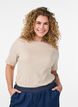Basic ribbed t-shirt with a round neck, Beige, Model image number 0