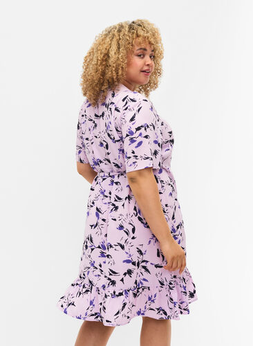 Printed wrap dress with short sleeves, Purple AOP, Model image number 1