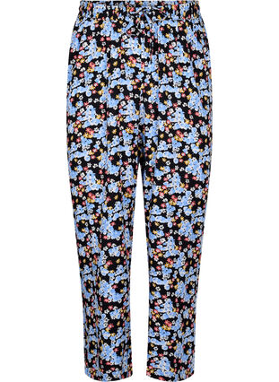 Loose viscose pyjama bottoms with print, Black Blue Flower, Packshot image number 0