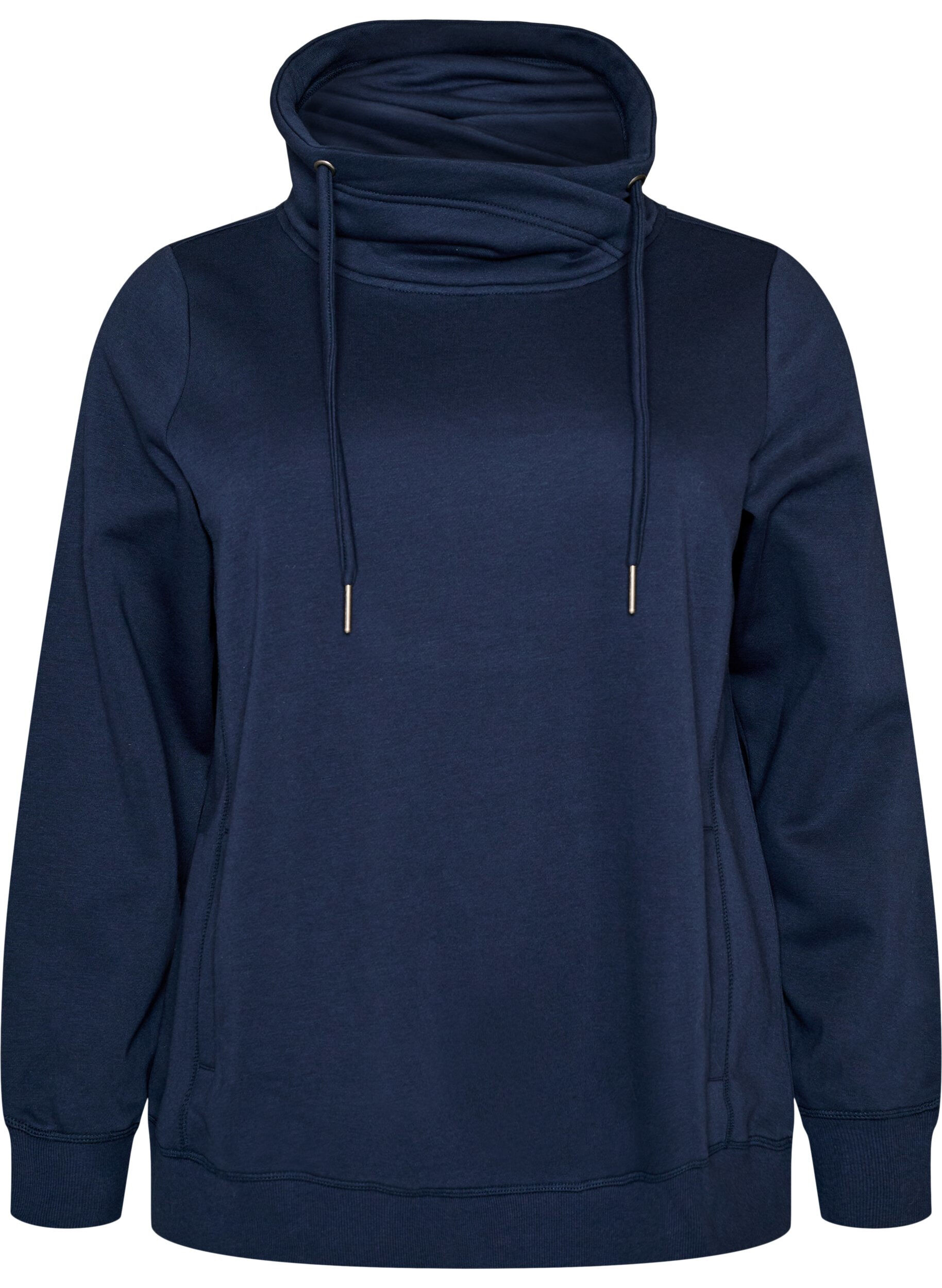 ZizzifashionSweatshirt with high collar and pockets, Blue, Packshot image number 0