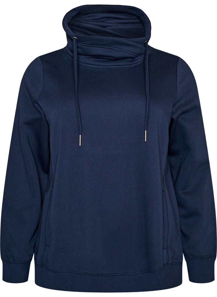 Sweatshirt with high collar and pockets, Blue, Packshot image number 0