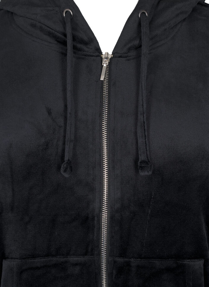 Velour cardigan with hood, Black, Packshot image number 2