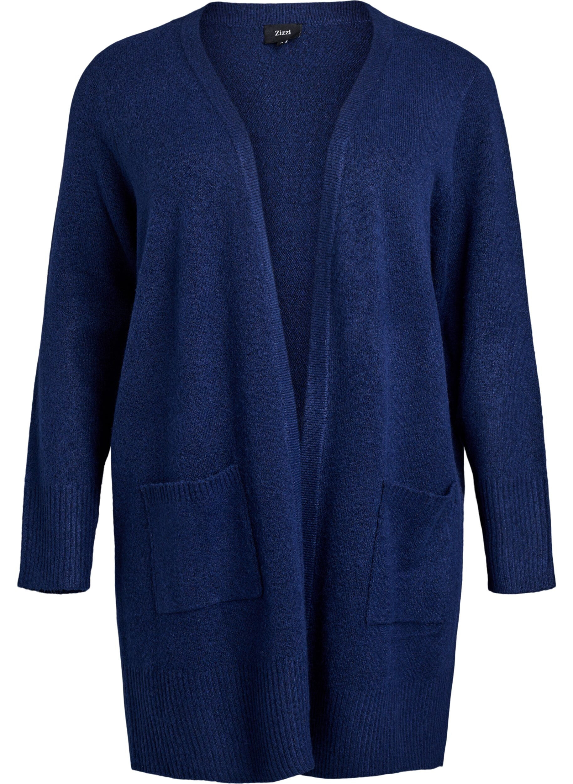ZizzifashionRibbed Knit Cardigan with Pockets, Blue, Packshot image number 0