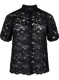 Lace shirt with short sleeves, Black, Packshot