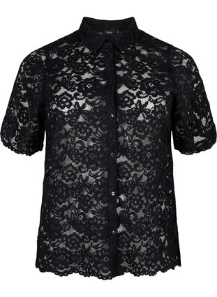 Lace shirt with short sleeves, Black, Packshot image number 0