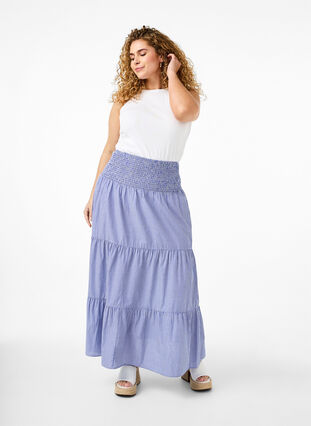 Striped maxi skirt with a smock, Baja Blue Stripe, Model image number 0